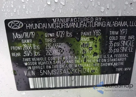 2019 Hyundai Santa Fe Se from USA, damaged, VIN 5NMS23AD8KH124705